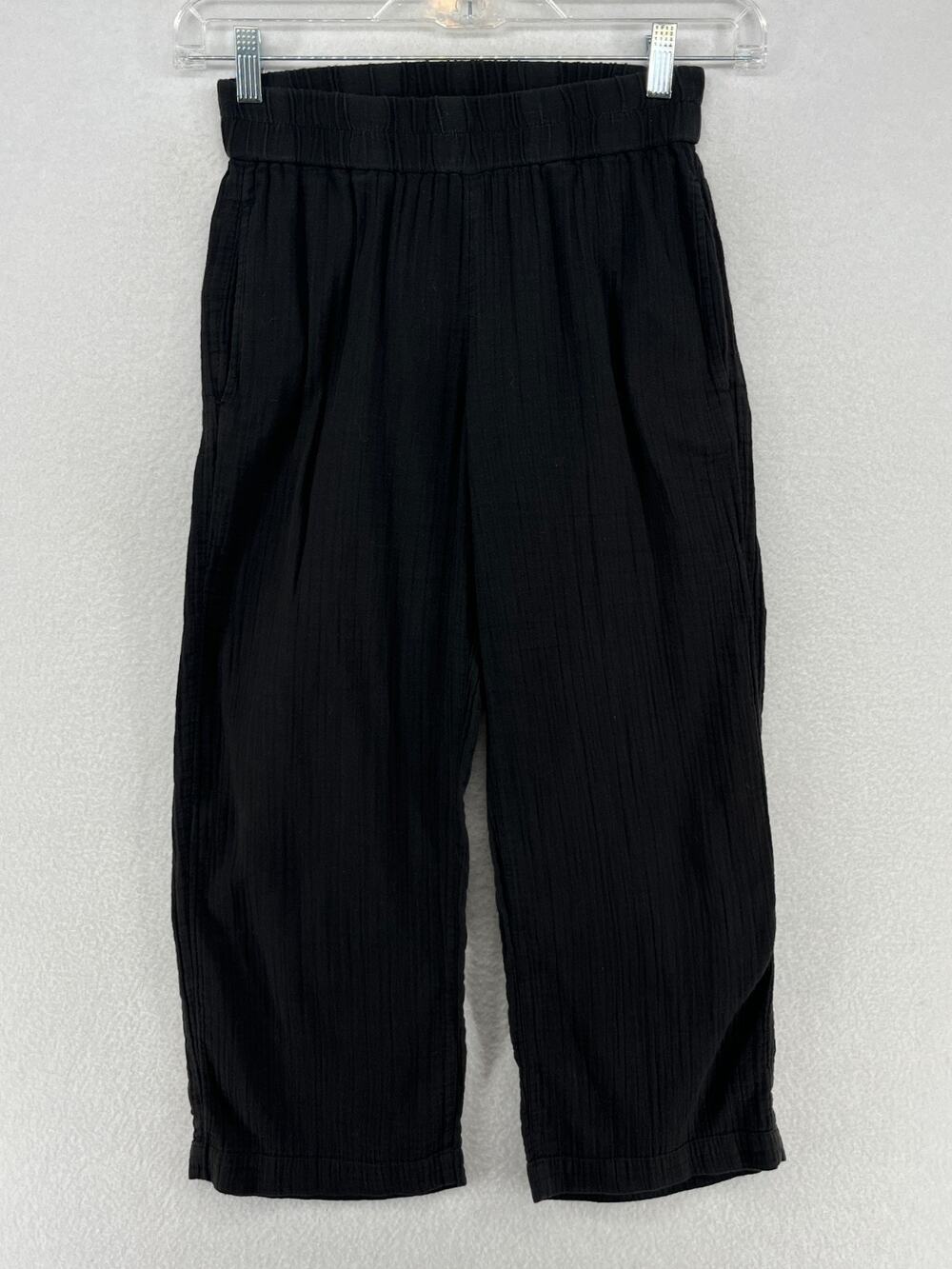 EILEEN FISHER Pants PP Organic Cotton Crinkle Gauze Straight Pull On Black